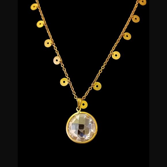 FAS 925 Sterling Silver Gold Vermeil Crystal Bezel Pendant Coin Embellishment 18